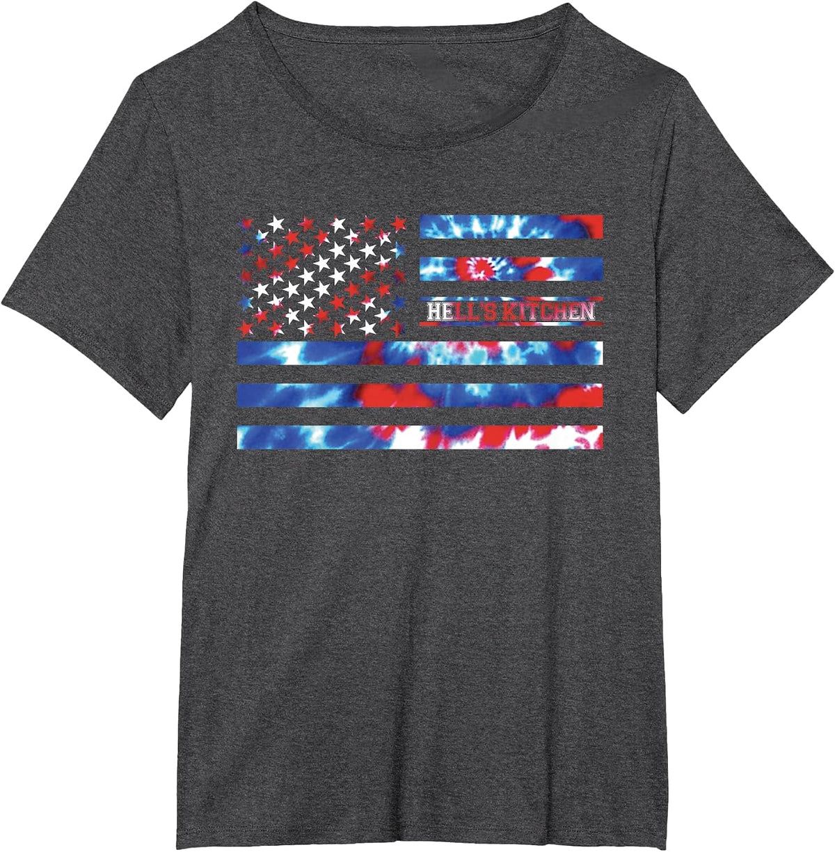 Hell's Kitchen Tie Dye Red White Blue Patriotic American T-Shirt - Dark Heather Grey