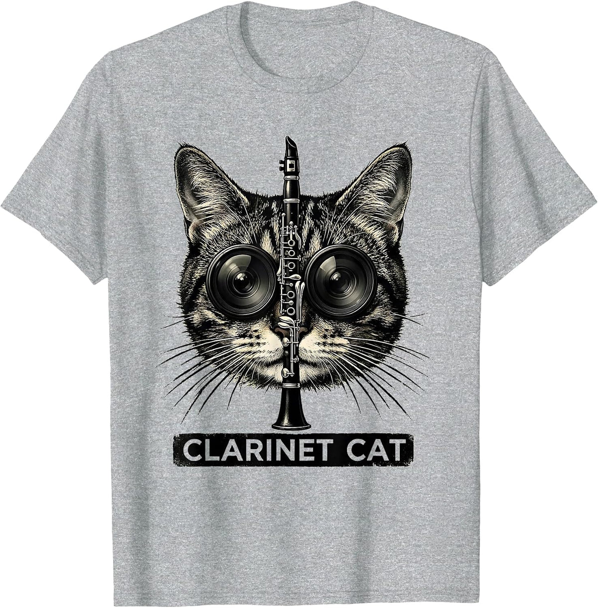 Men's Clarinet Cat Funny Cat Musician Gift for Clarinet Players T-Shirt - Heather Grey