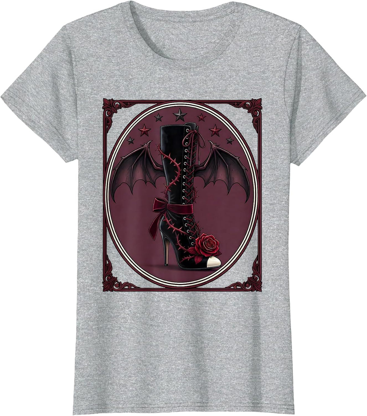 Showgirl Boot With Lace-Up Heel and Stars Graphic T-Shirt - Heather Grey