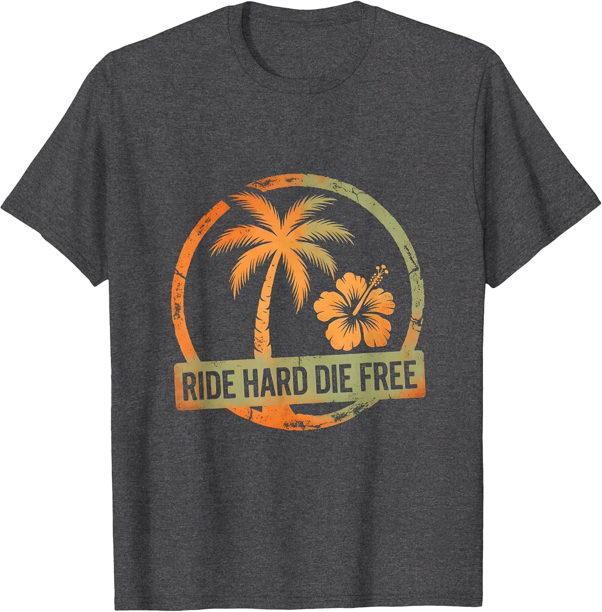 Ride Hard Die Free Bold Motorcycle Design T-Shirt - Dark Heather Grey