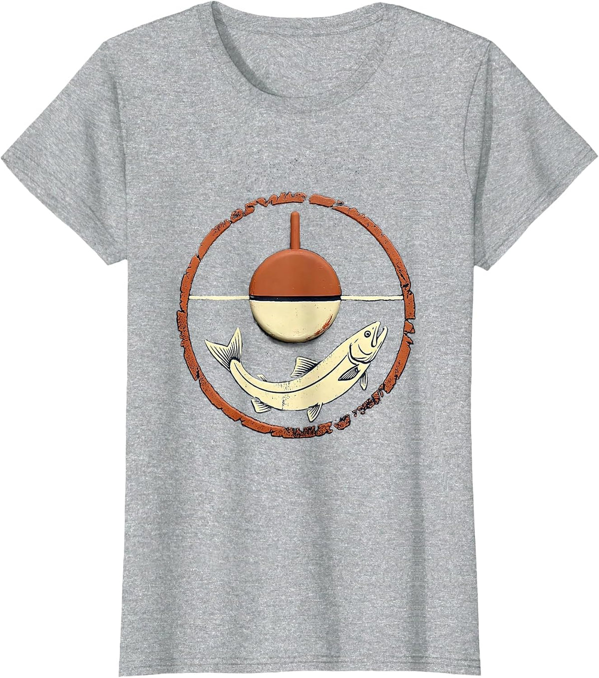 Trout Fishing Bobber Mountain Lake Illustration T-Shirt - Heather Grey