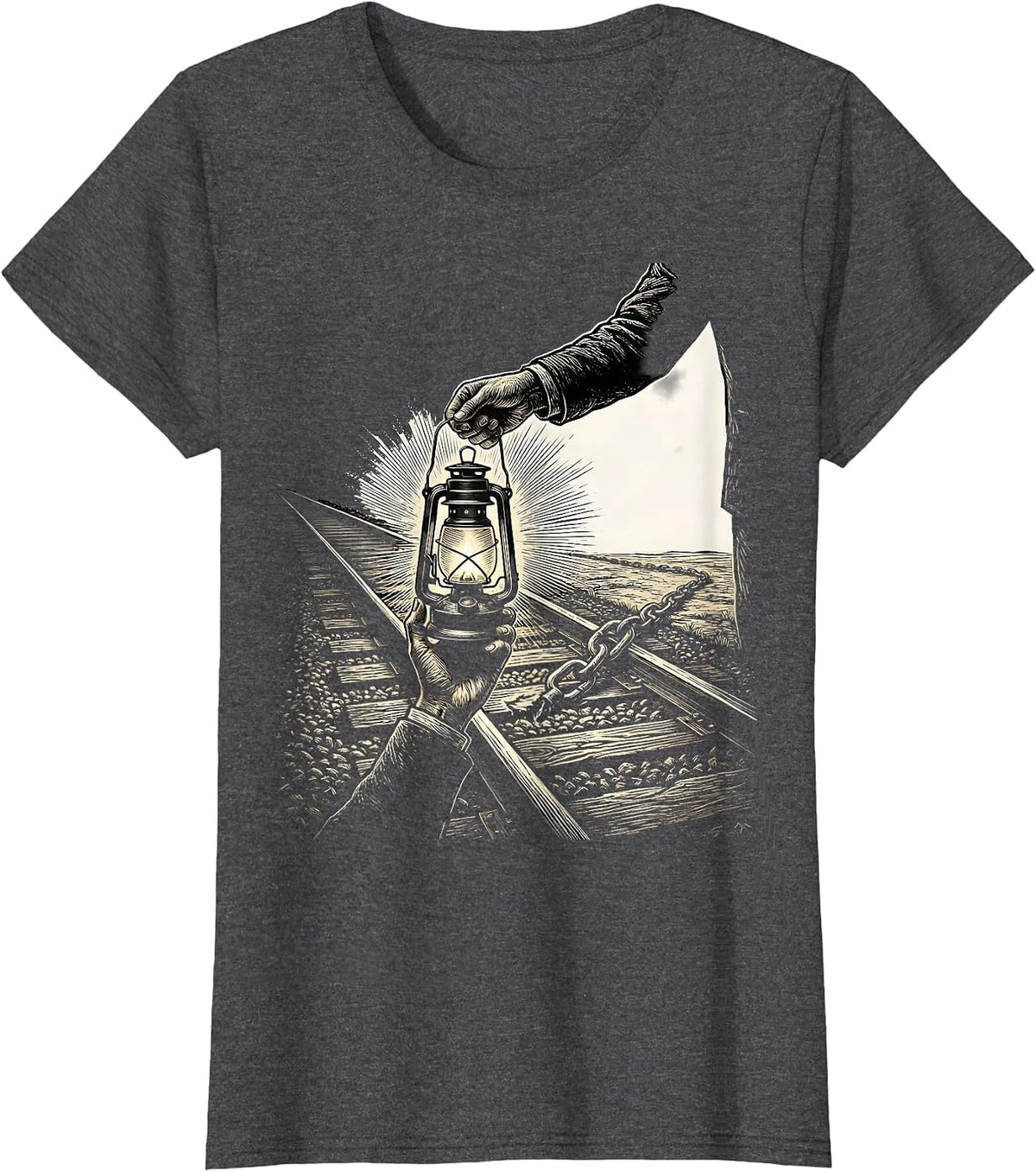 Women's Hand Lantern Abolitionist Black History Month Symbol T-Shirt - Dark Heather Grey