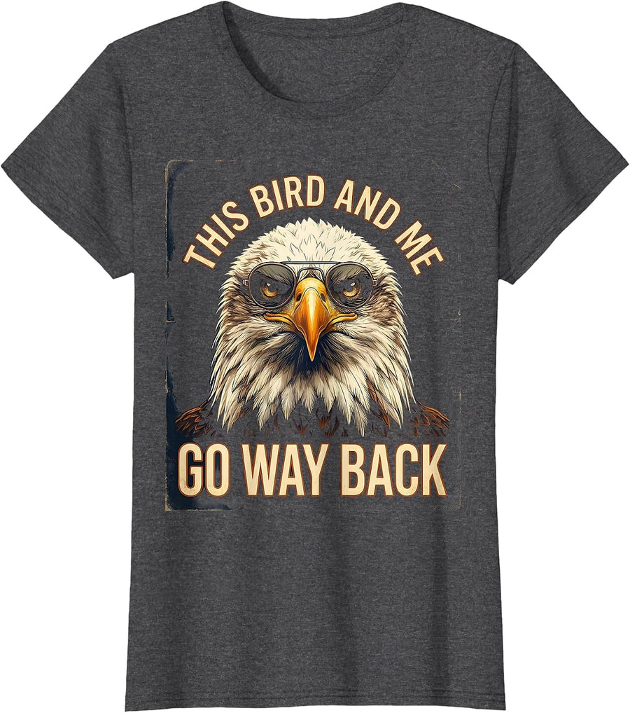 Women's This Bird And Me Go Way Back Vintage Eagle Mascot Faith T-Shirt - Dark Heather Grey