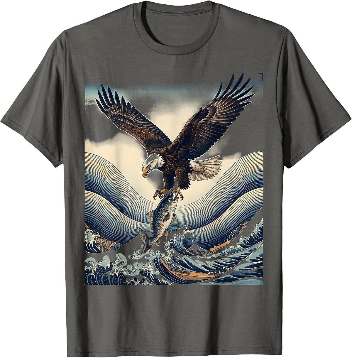 Men's Eagle Diving at Jumping Fish Fishing Graphic T-Shirt - Asphalt Grey