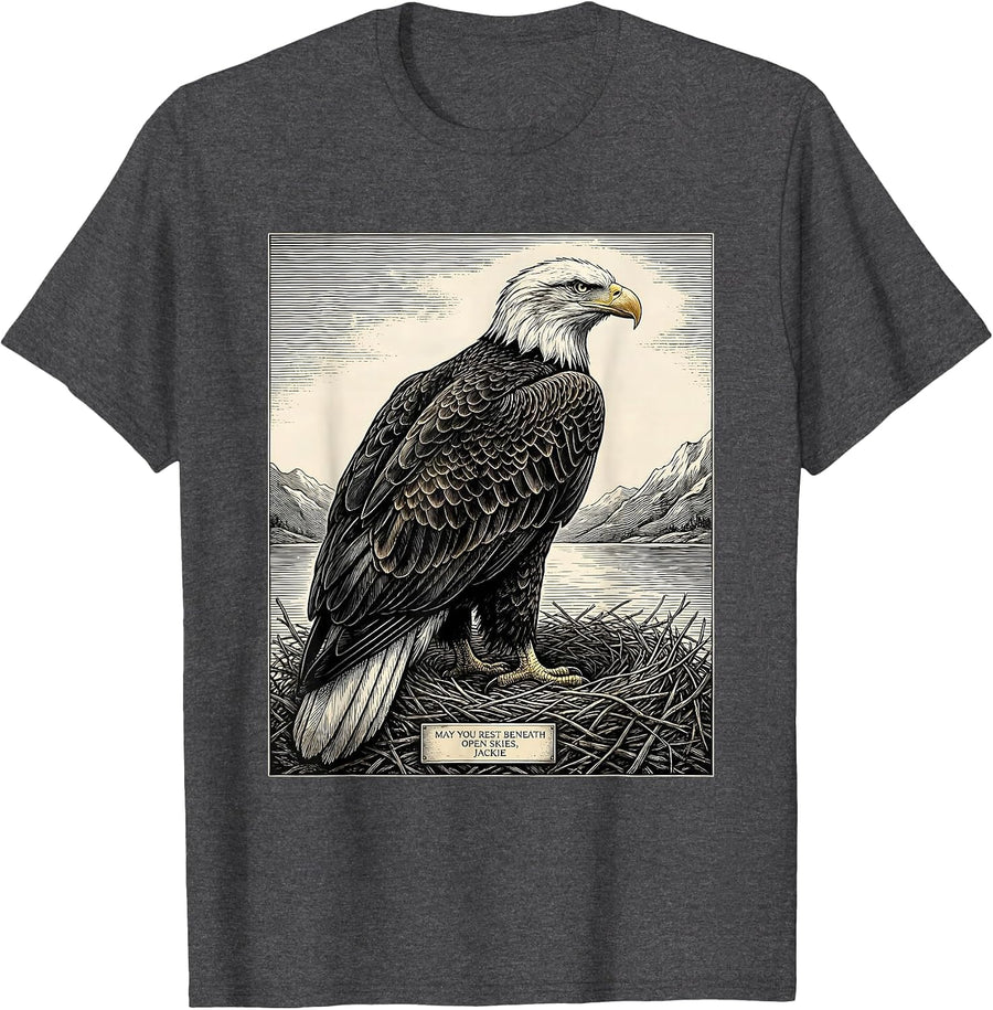 Men's May You Rest Beneath Open Skies, Jackie Memorial Tribute T-Shirt - Dark Heather Grey