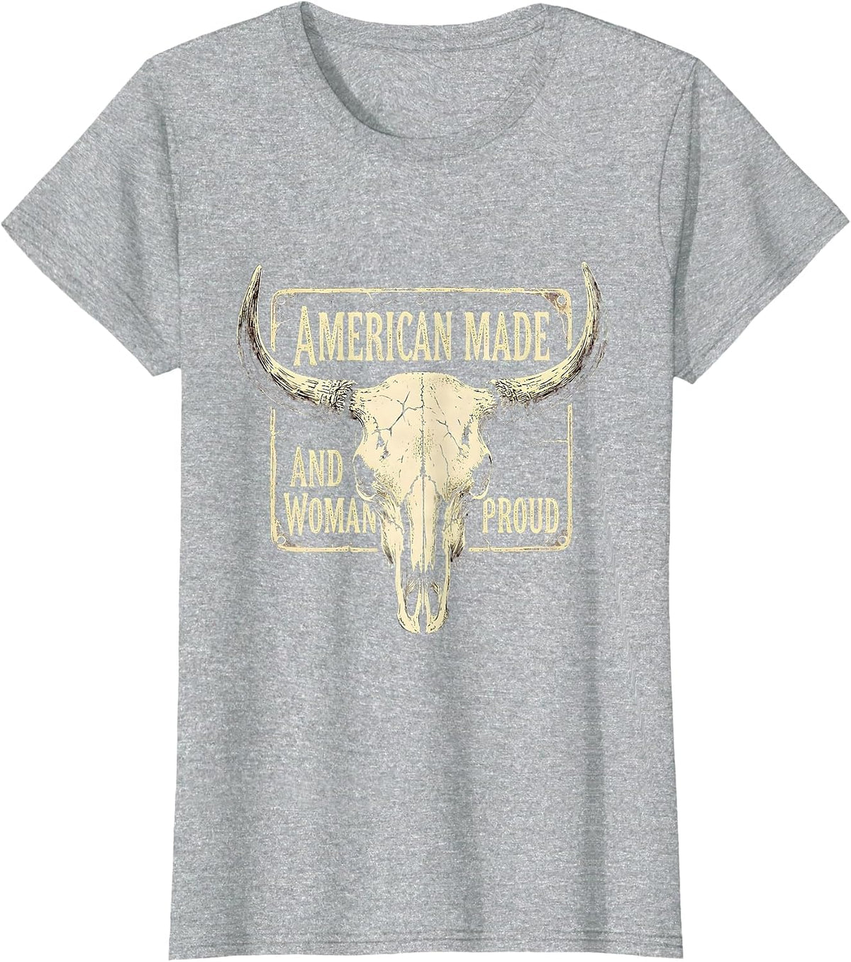 American Made and Woman Proud Red White Blue Design T-Shirt - Heather Grey