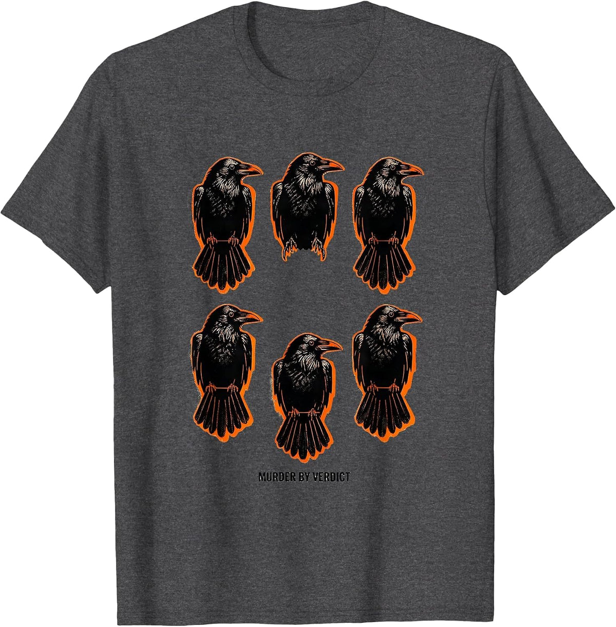 Murder By Verdict Risograph Crow Lover Bird Humor T-Shirt - Dark Heather Grey