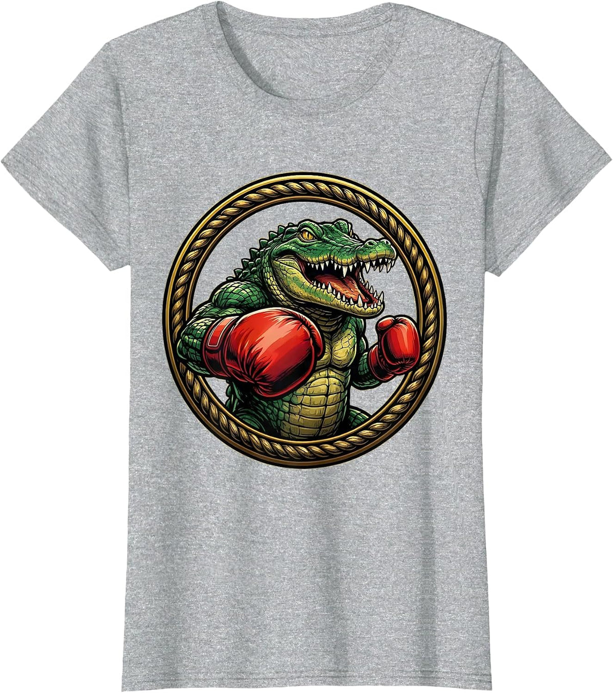 Gator Boxing Gloves Fighter Punch Illustration T-Shirt - Heather Grey