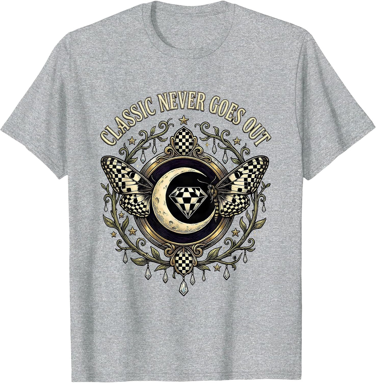 Men's Black and White Checkered Classic Never Goes Out T-Shirt - Heather Grey