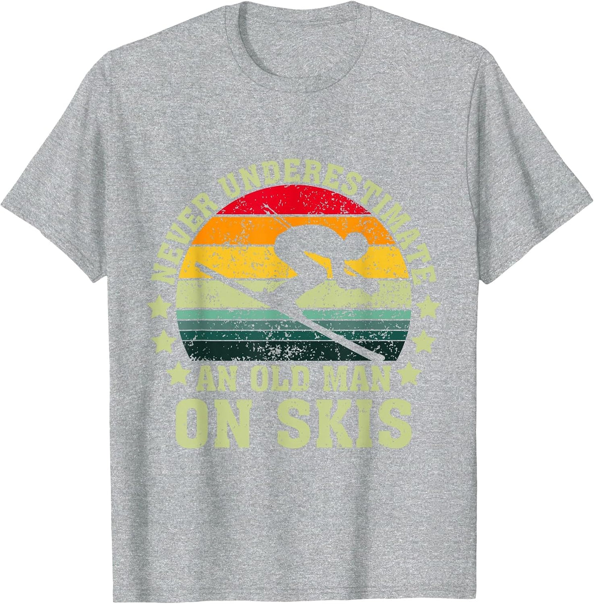 Never Underestimate an Old Man On Skis Skier T-Shirt - Heather Grey