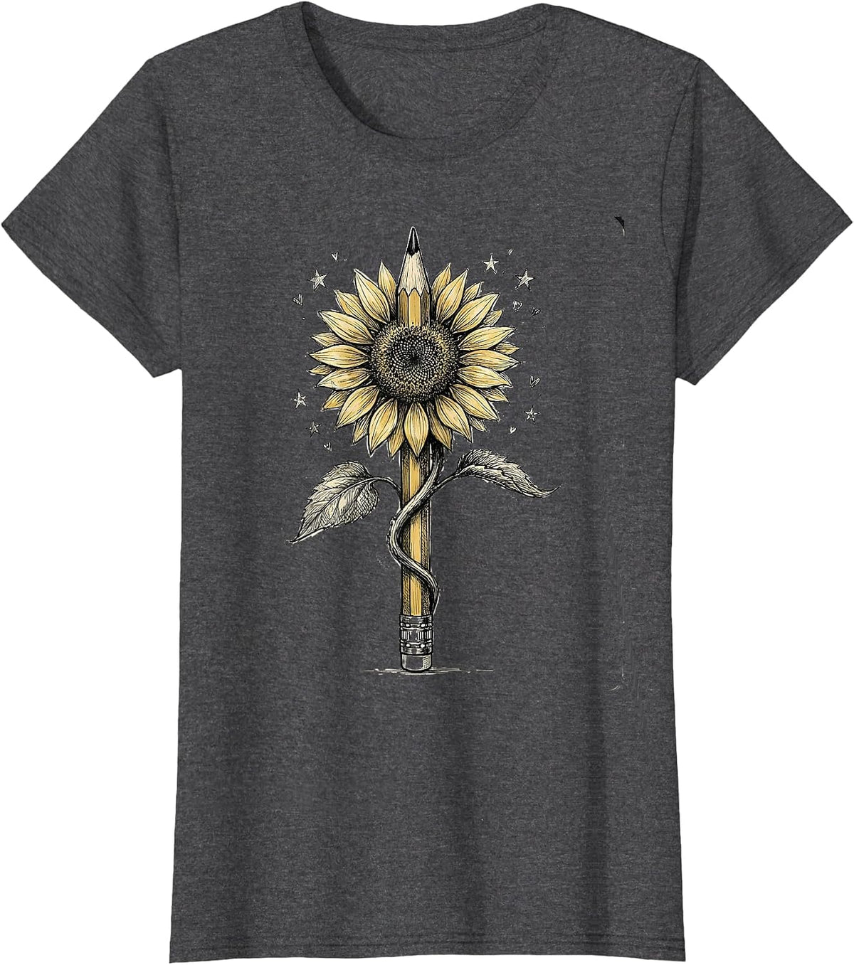 Women's Special Education Teacher Sunflower Pencil Art T-Shirt - Dark Heather Grey