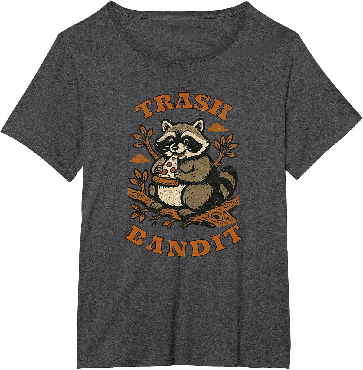 Trash Bandit Funny Raccoon Eating Pizza Cartoon Humor T-Shirt - Dark Heather Grey
