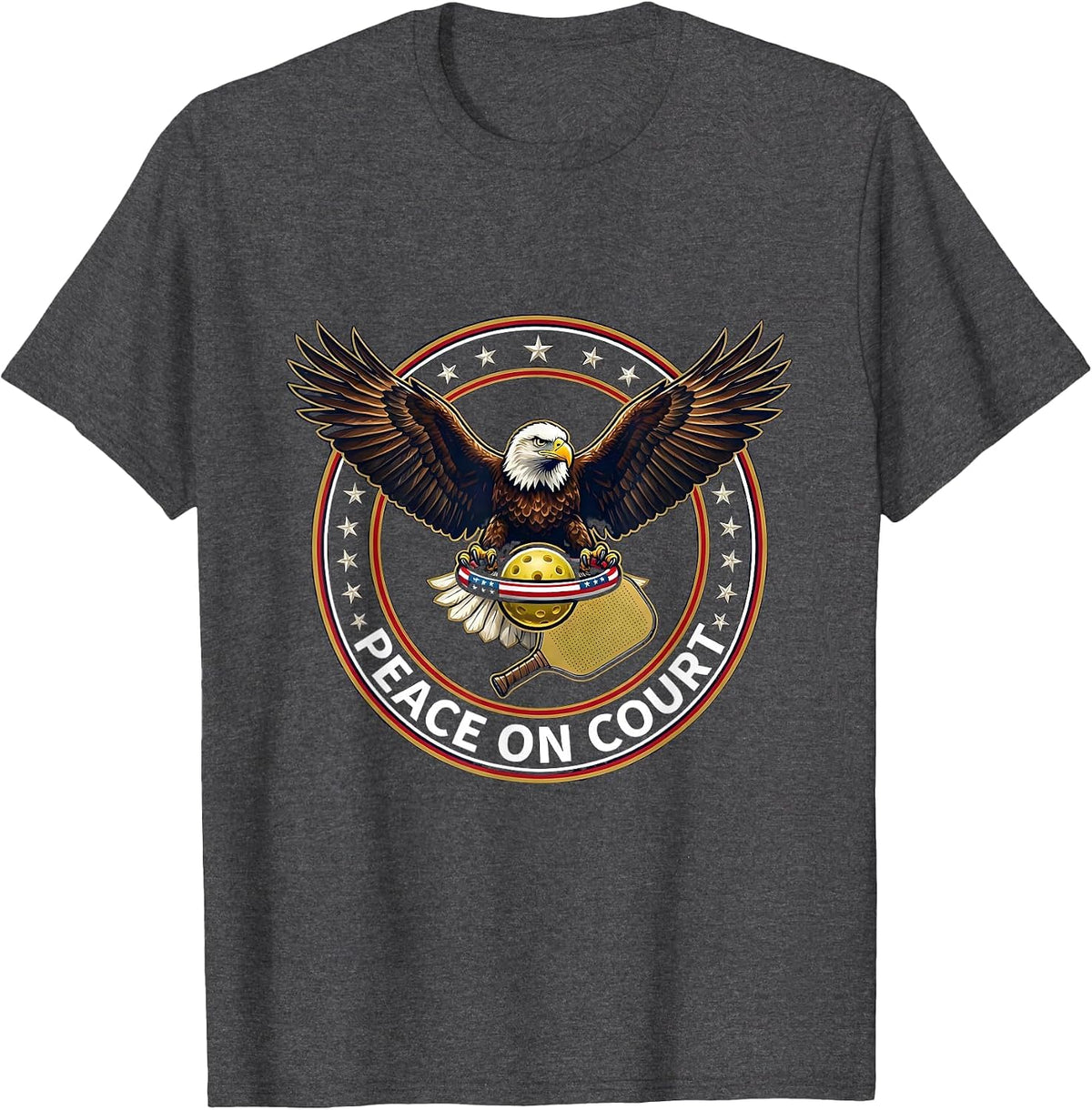 Peace On Court Patriotic Pickleball Player Gift T-Shirt - Dark Heather Grey