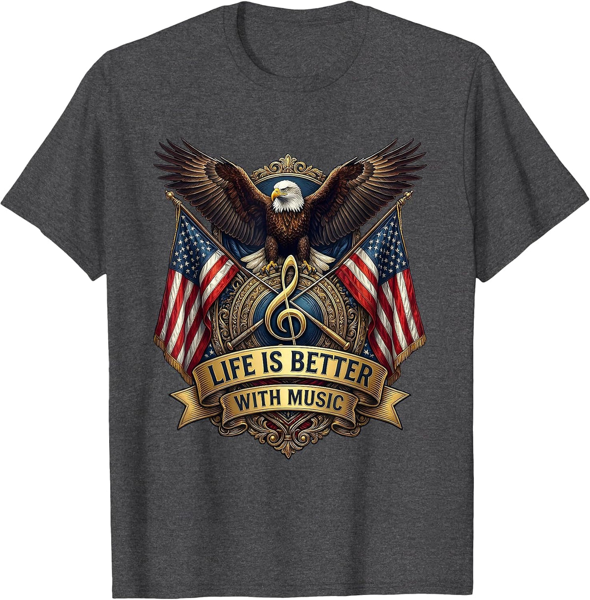 Life Is Better With Music Teacher Design T-Shirt - Dark Heather Grey
