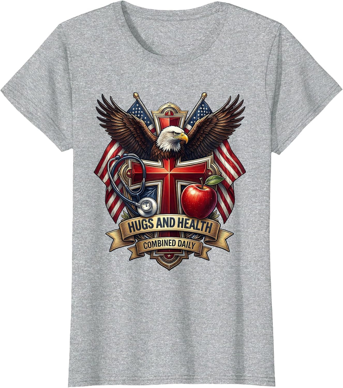 School Nurse Hugs and Health Combined Daily T-Shirt - Heather Grey