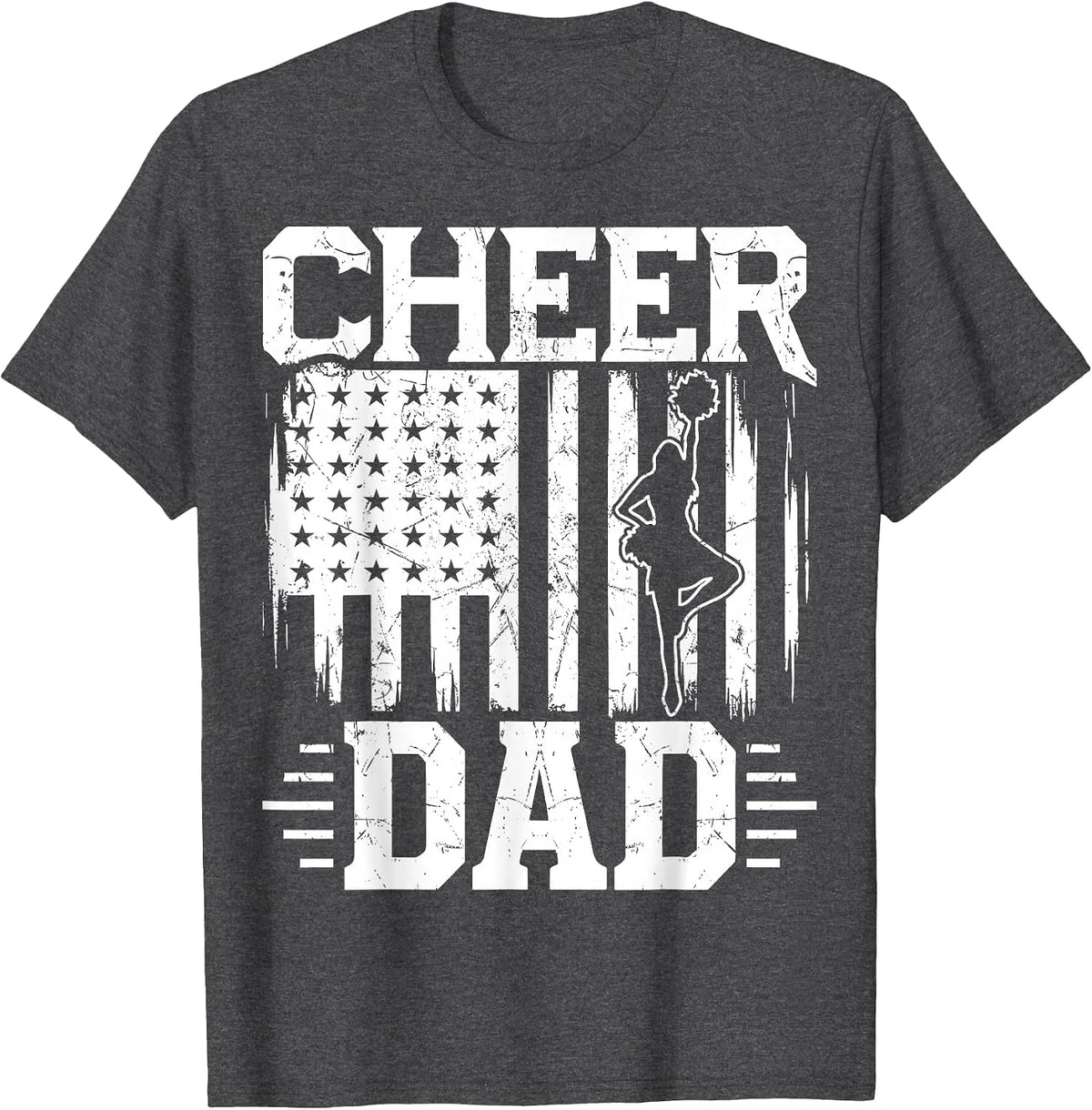 Cheer Dad - Cheerleading Dad USA Flag July 4th Cheerleader T-Shirt - Dark Heather Grey