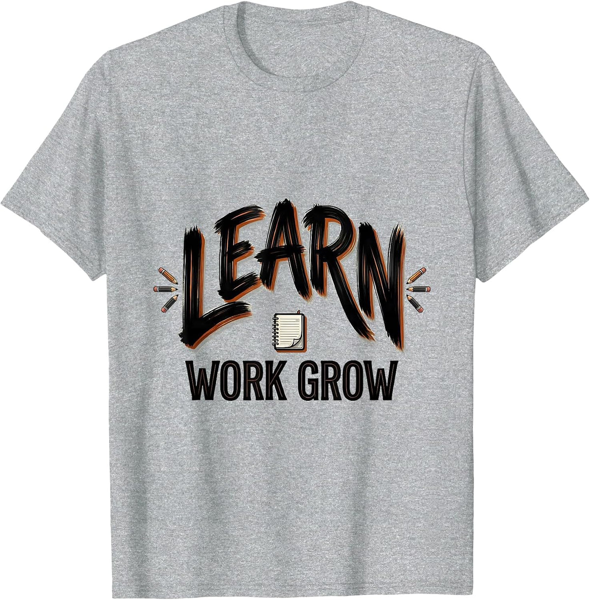 Men's Learn Work Grow Motivational Growth Mindset Teacher T-Shirt - Heather Grey