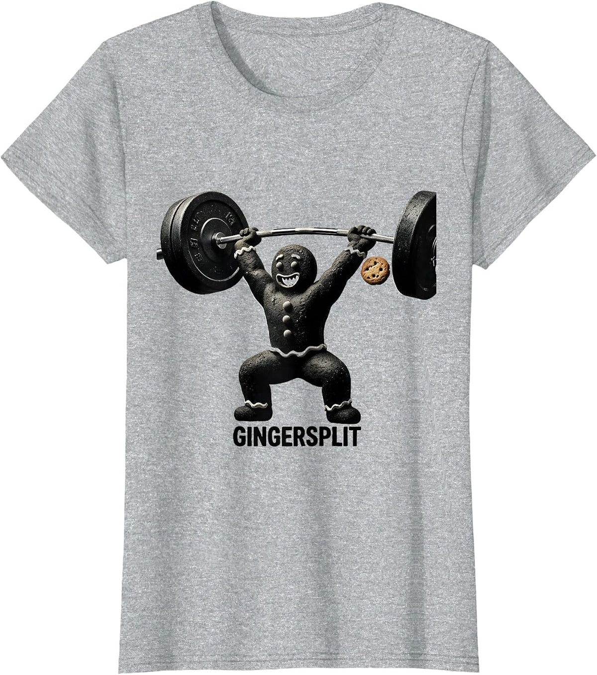 Women's Gingersplit Funny Gingerbread Man Weightlifting Gym T-Shirt - Heather Grey
