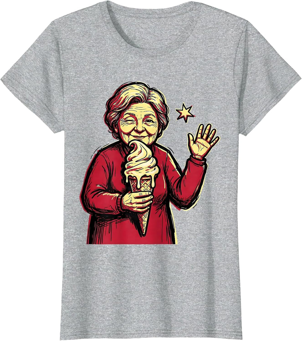 Cheerful Gigi Grandma Marker Outline Ice Cream Cone Humor T-Shirt - Heather Grey