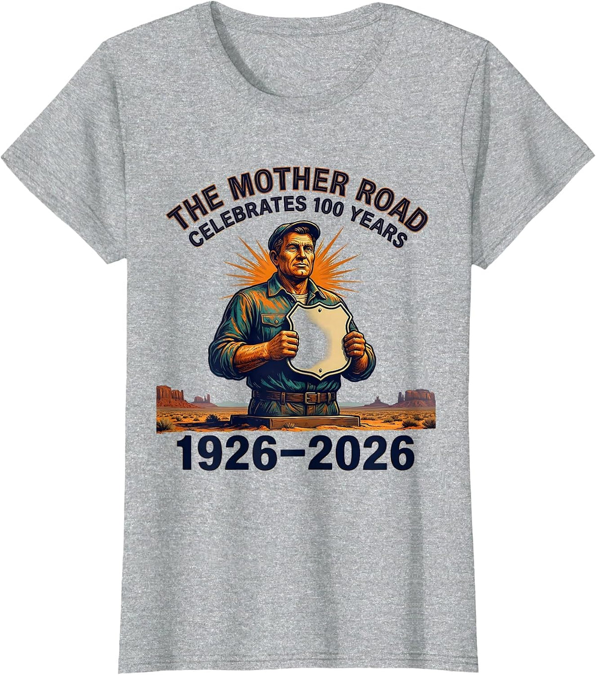 The Mother Road Celebrates 100 Years 1926-2026 Vintage T-Shirt - Heather Grey