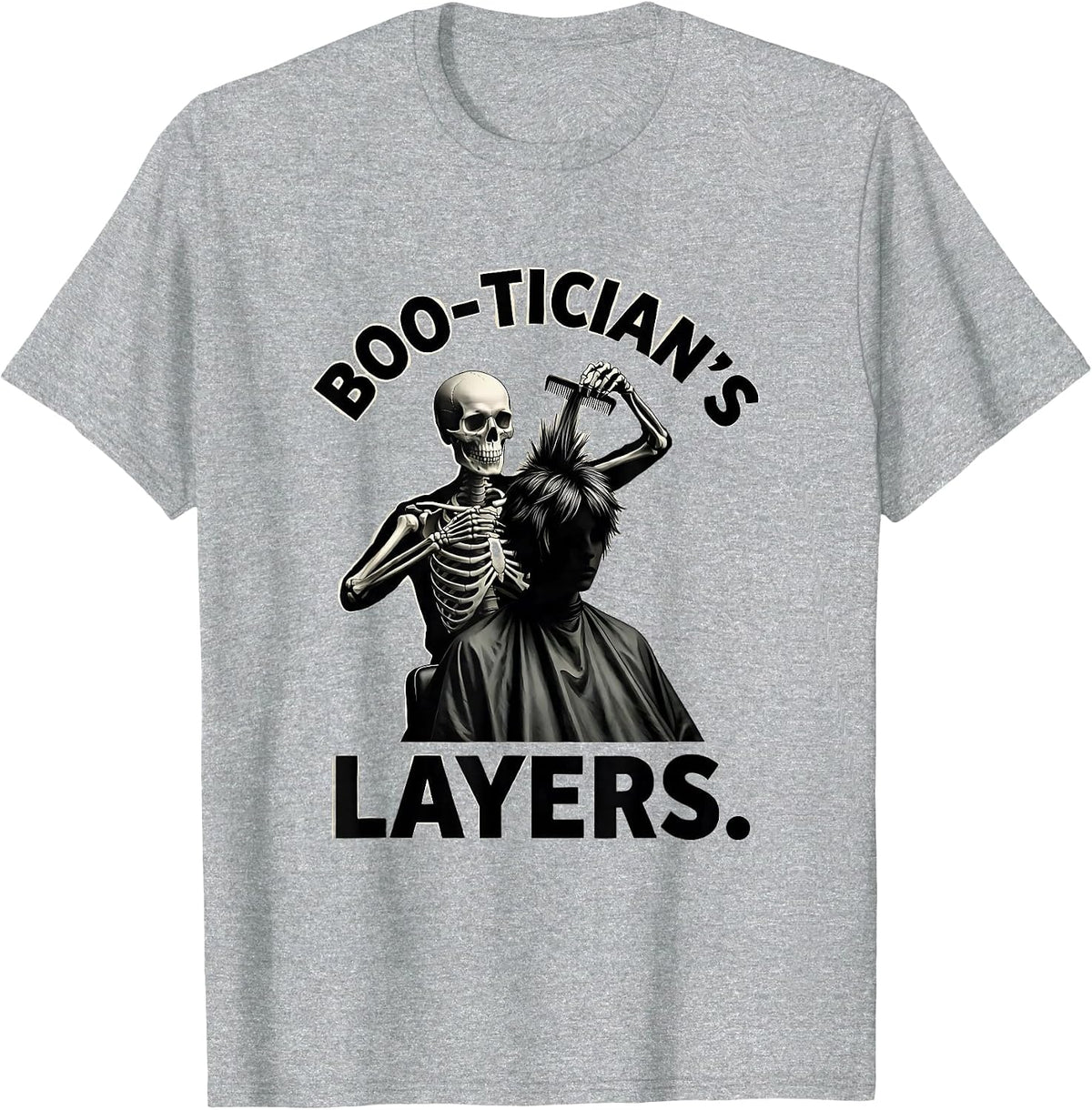 Men's Boo-tician's Layers Minimal Skeleton Hairstylist Halloween T-Shirt - Heather Grey