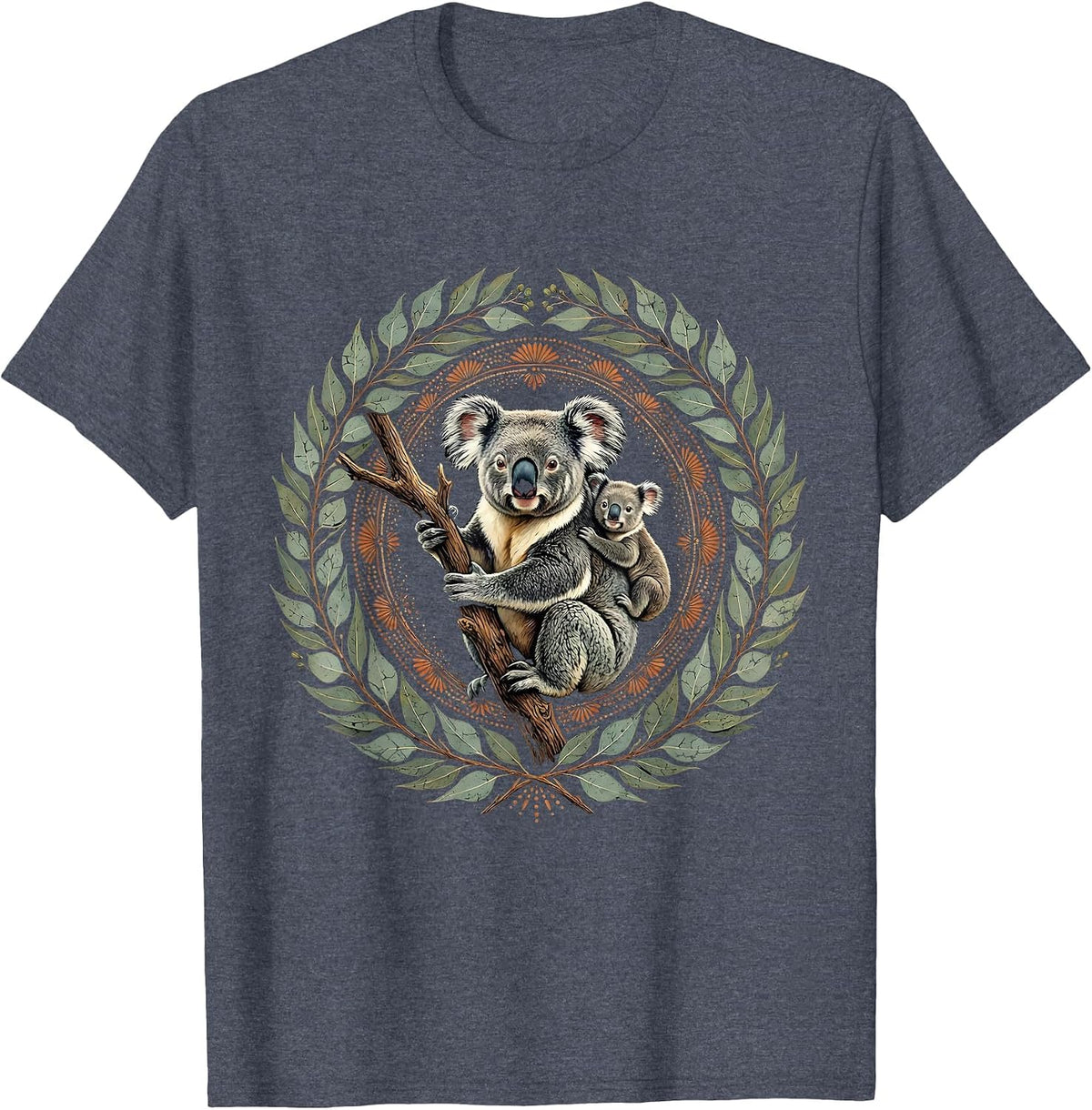 Mama Koala and Joey Eucalyptus Nature Design T-Shirt - Heather Blue
