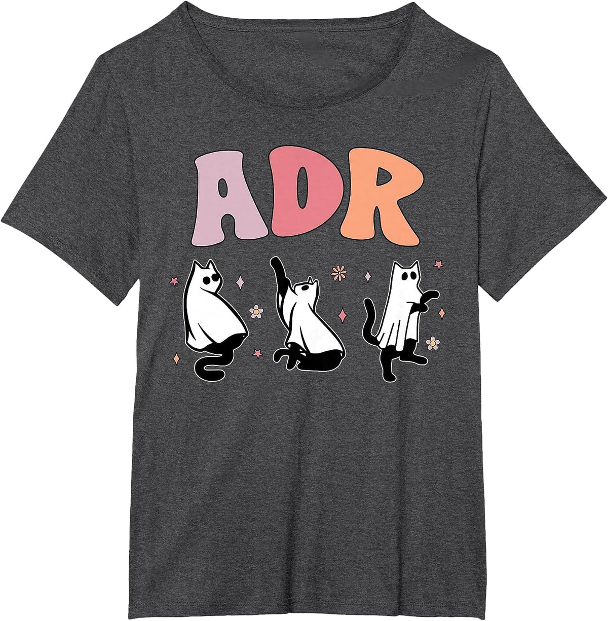 ADR Cat Ghost Vet Tech Halloween Medicine Veterinary Spooky T-Shirt - Dark Heather Grey
