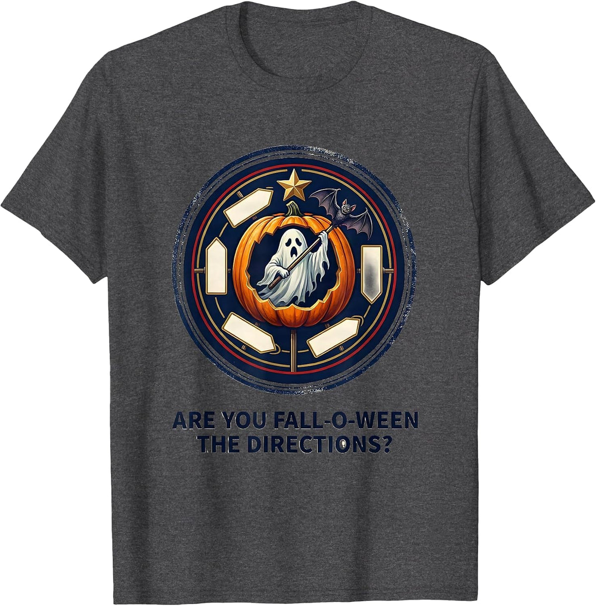 Men's Are You Fall-O-Ween The Directions Playful Teacher Halloween T-Shirt - Dark Heather Grey