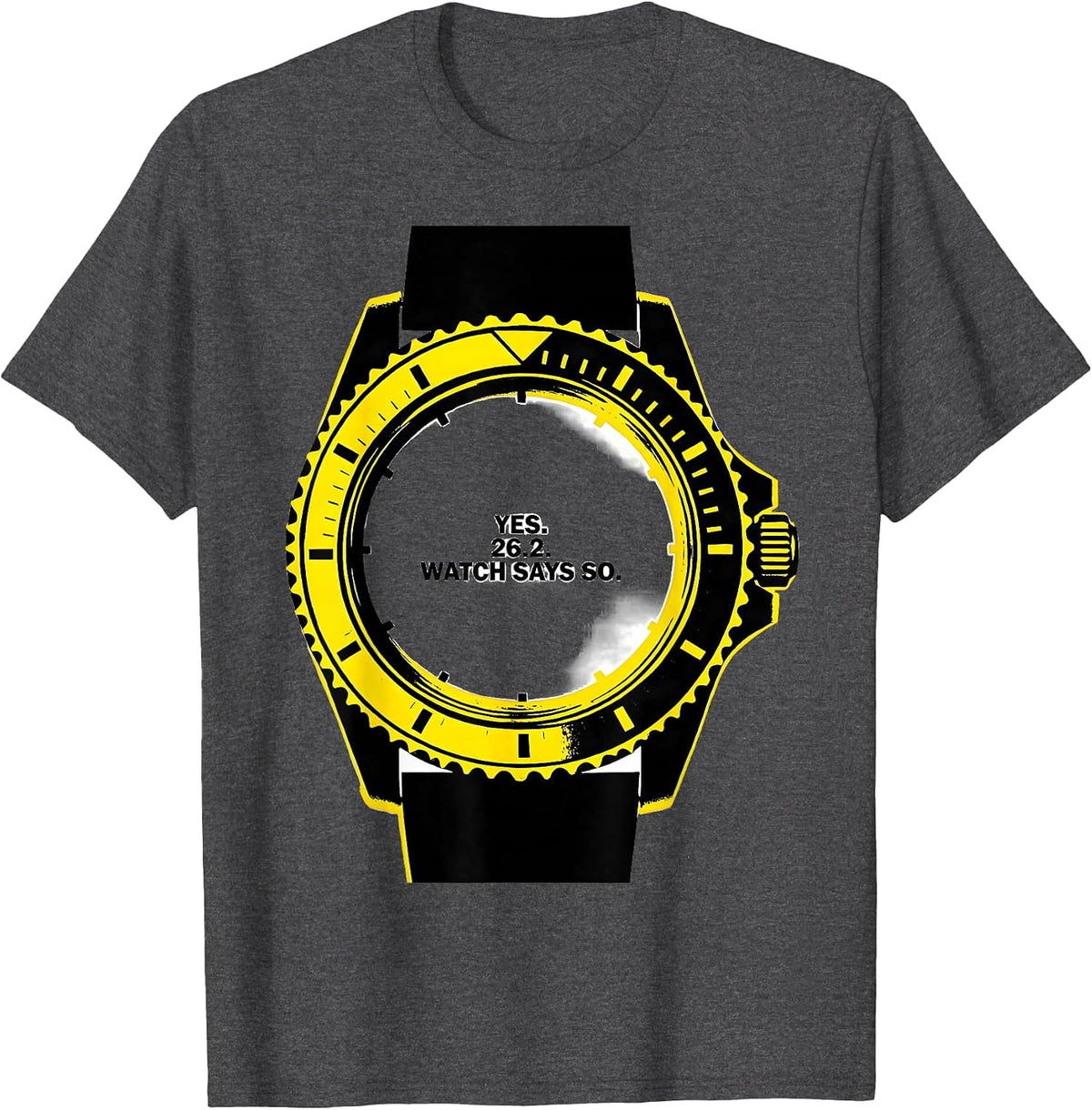 Men's Yes. 26.2. Watch Says So Funny Runner Marathon Humor T-Shirt - Dark Heather Grey