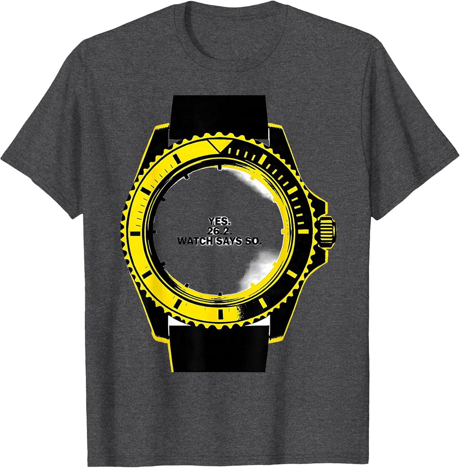 Men's Yes. 26.2. Watch Says So Funny Runner Marathon Humor T-Shirt - Dark Heather Grey