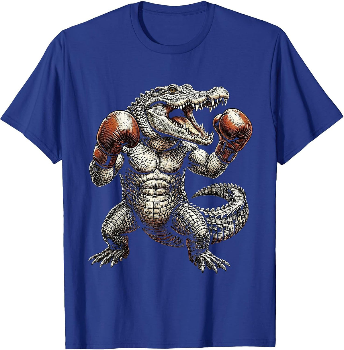 Gator Boxing Gloves Fighter Illustration T-Shirt - Royal Blue