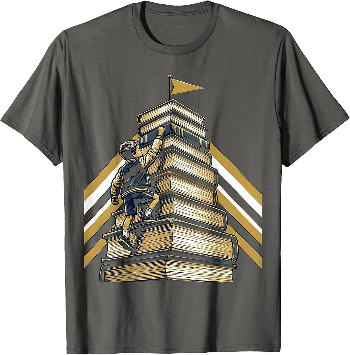 Kids College Climbing Textbooks Graphic T-Shirt - Asphalt Grey