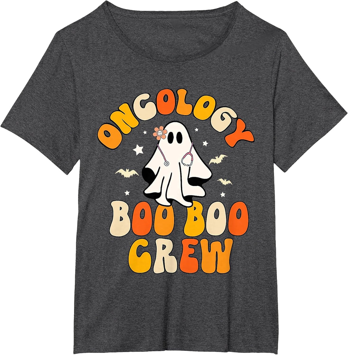 Groovy Oncology Nurse Boo Boo Crew Ghost Nursing Halloween T-Shirt - Dark Heather Grey