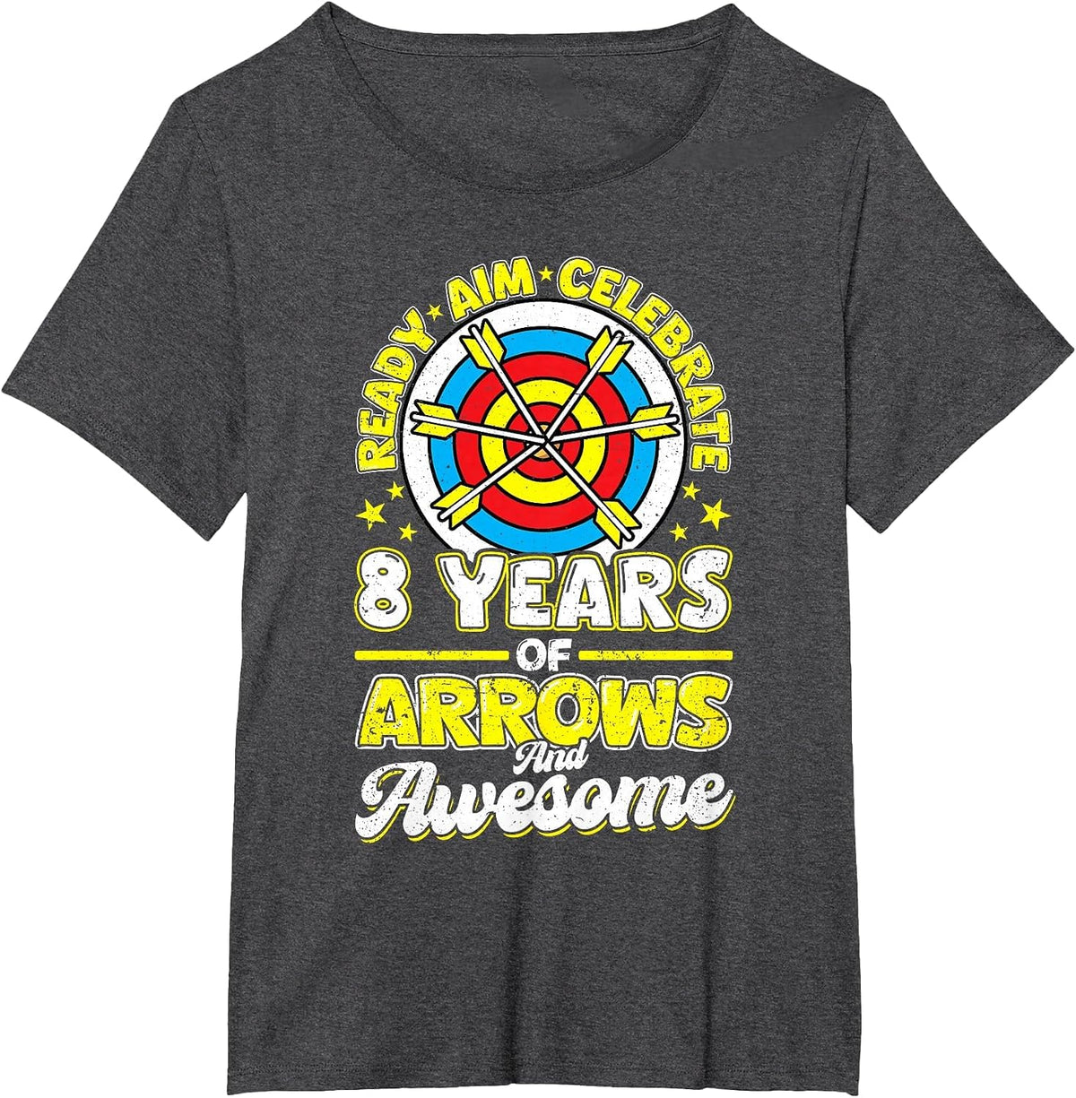 8th Birthday Archery Arrows and Awesome 8 Years Old Archer T-Shirt - Dark Heather Grey