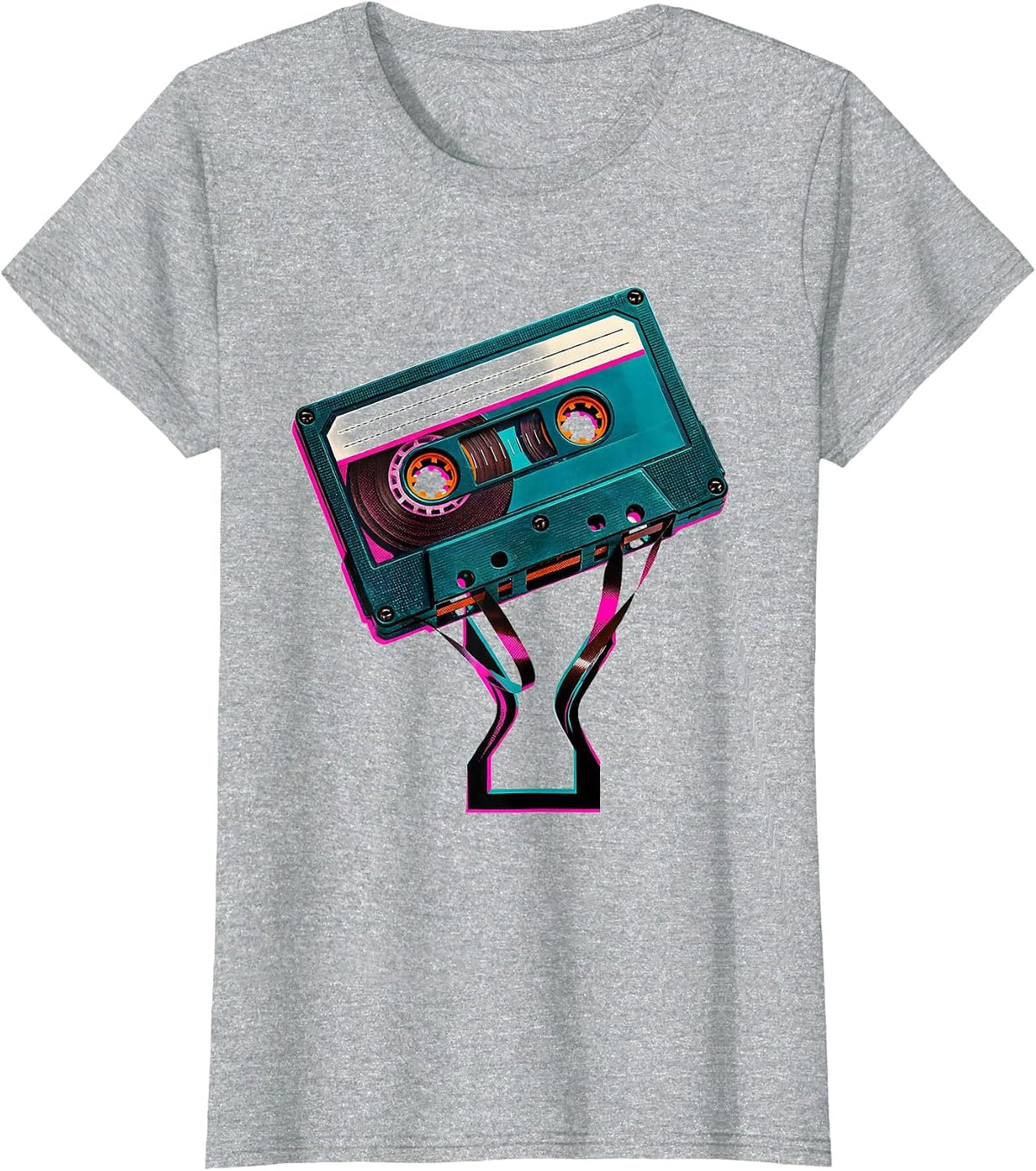 Geometric Cassette Retro Nostalgia 80s 90s T-Shirt - Heather Grey