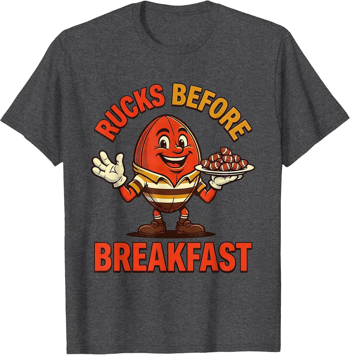 Men's Rucks Before Breakfast Rugby Design T-Shirt - Dark Heather Grey