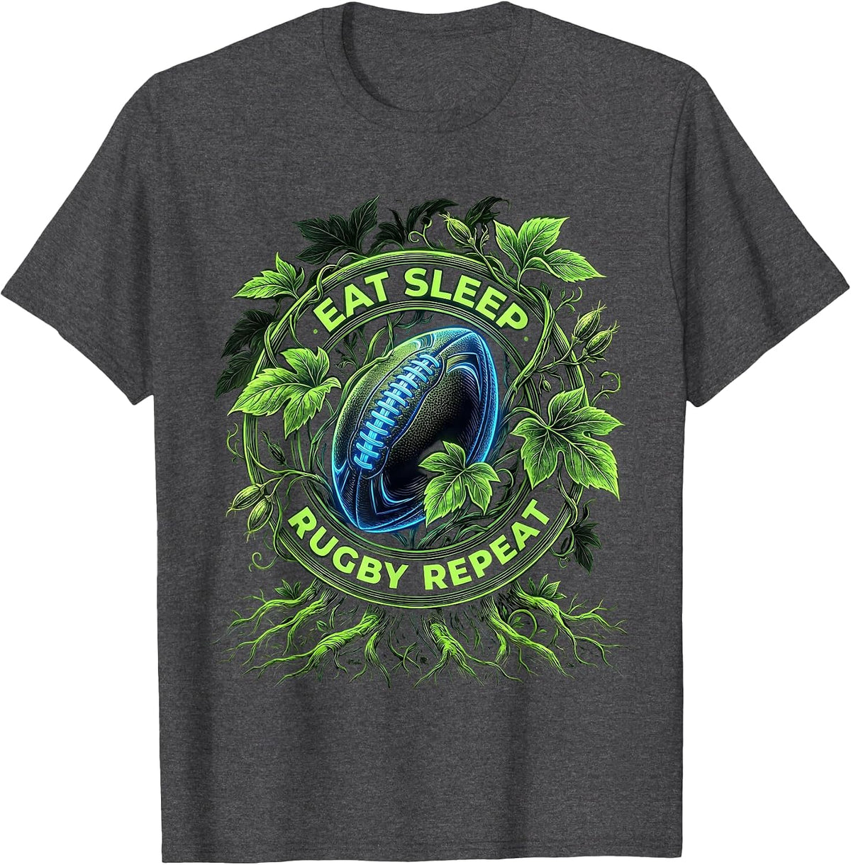 Men's Eat Sleep Rugby Repeat Rugby Fan Design T-Shirt - Dark Heather Grey