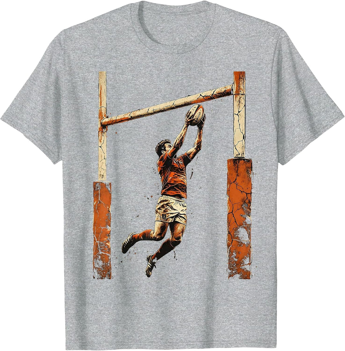 Men's Rugby High Ball Catch Under the Posts Illustration T-Shirt - Heather Grey