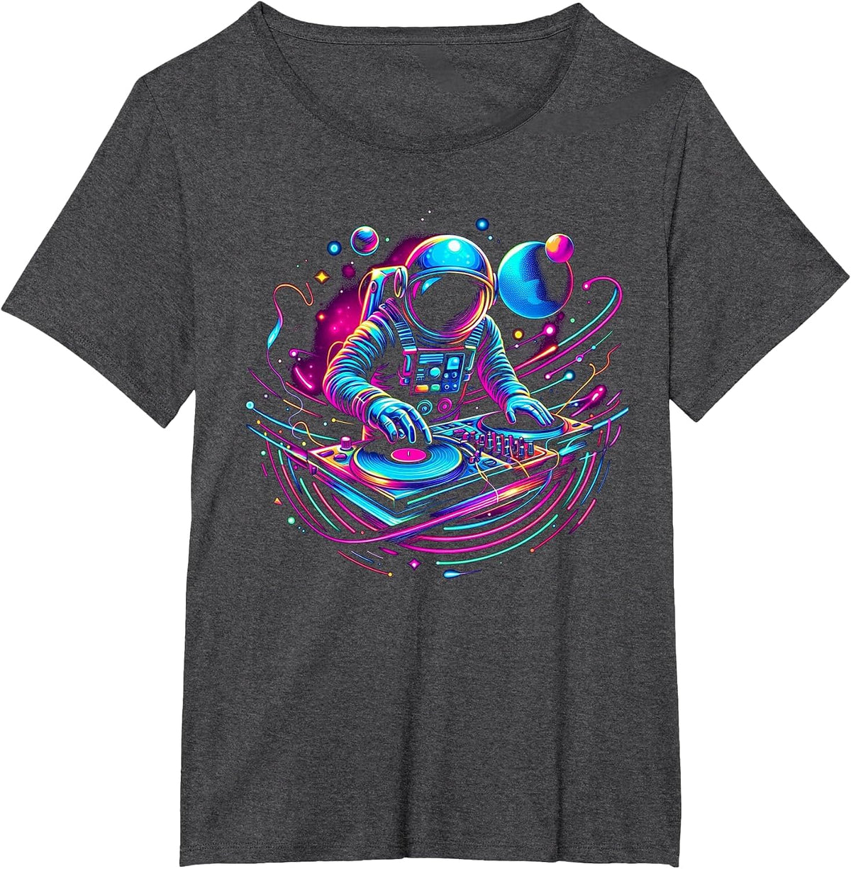 Astronaut DJ, DJing in Space, Music Lover Cool Graphic T-Shirt - Dark Heather Grey