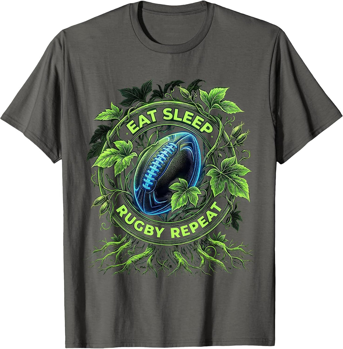 Men's Eat Sleep Rugby Repeat Rugby Fan Design T-Shirt - Asphalt Grey