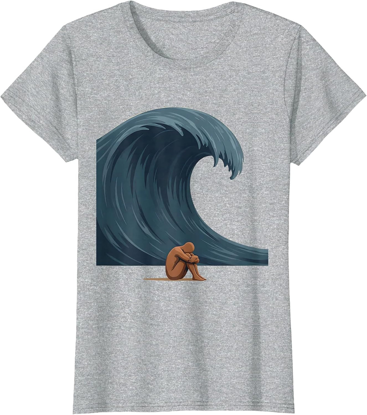 Weighted Anxiety Tidal Wave Overwhelm Graphic T-Shirt - Heather Grey