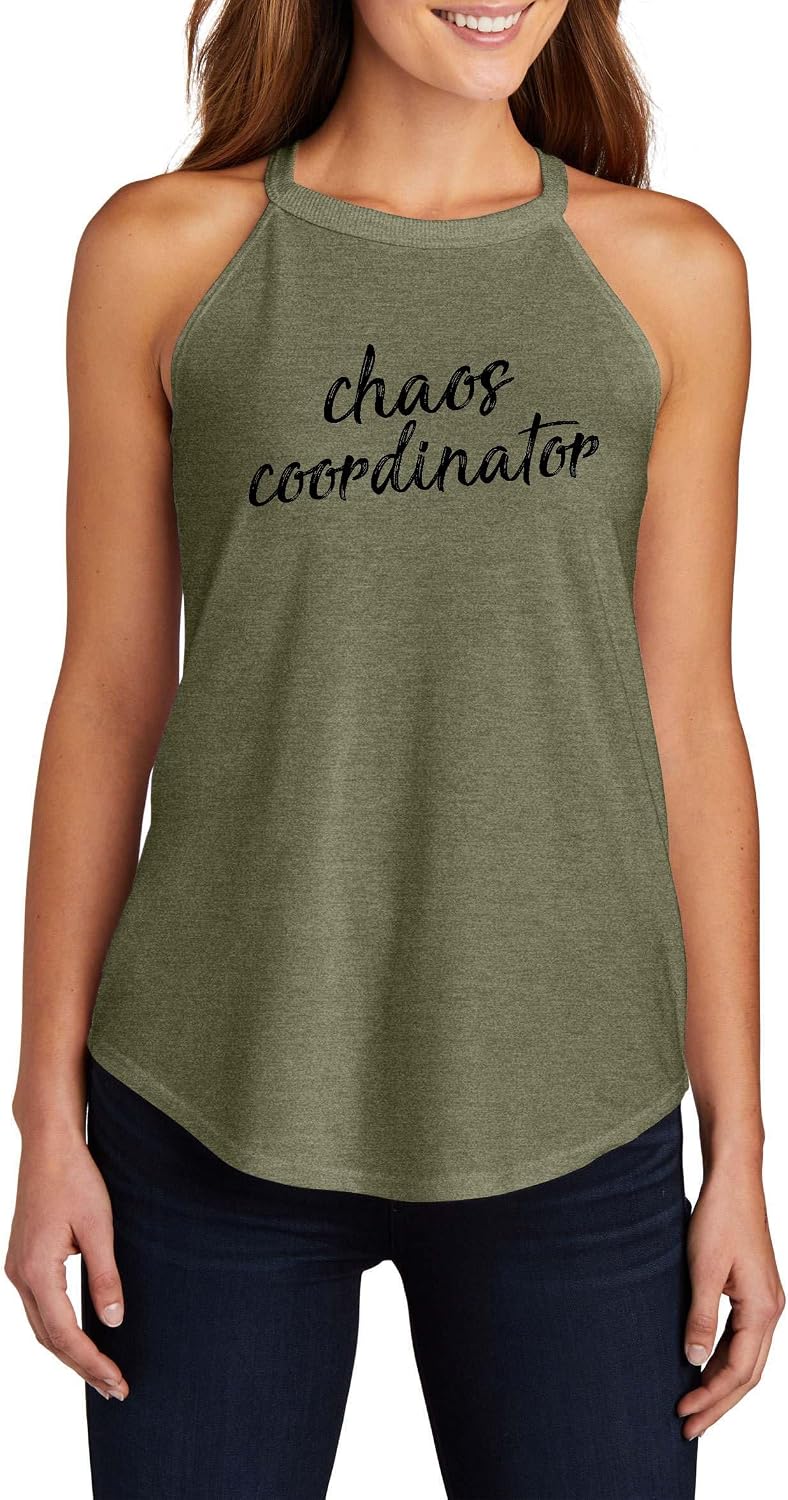 Chaos Coordinator Funny Sarcastic Quote Top Triblend Tank Top Racerback Rocker - Ladies Rocker Tank Military Green Frost