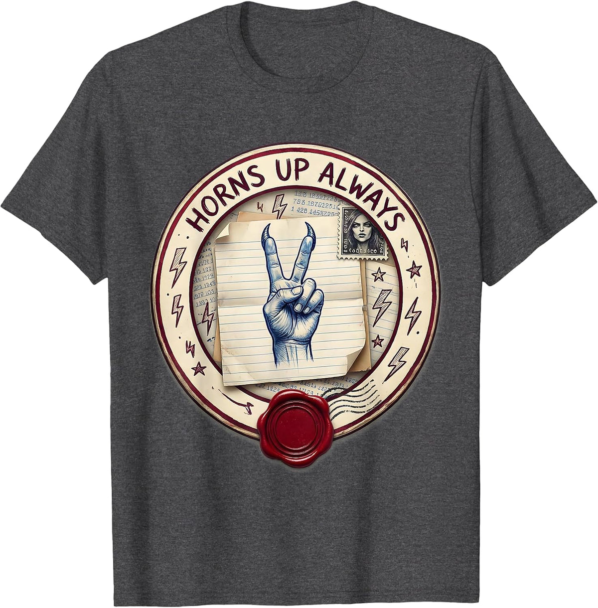 Horns Up Always Heavy Metal Graphic Design T-Shirt - Dark Heather Grey