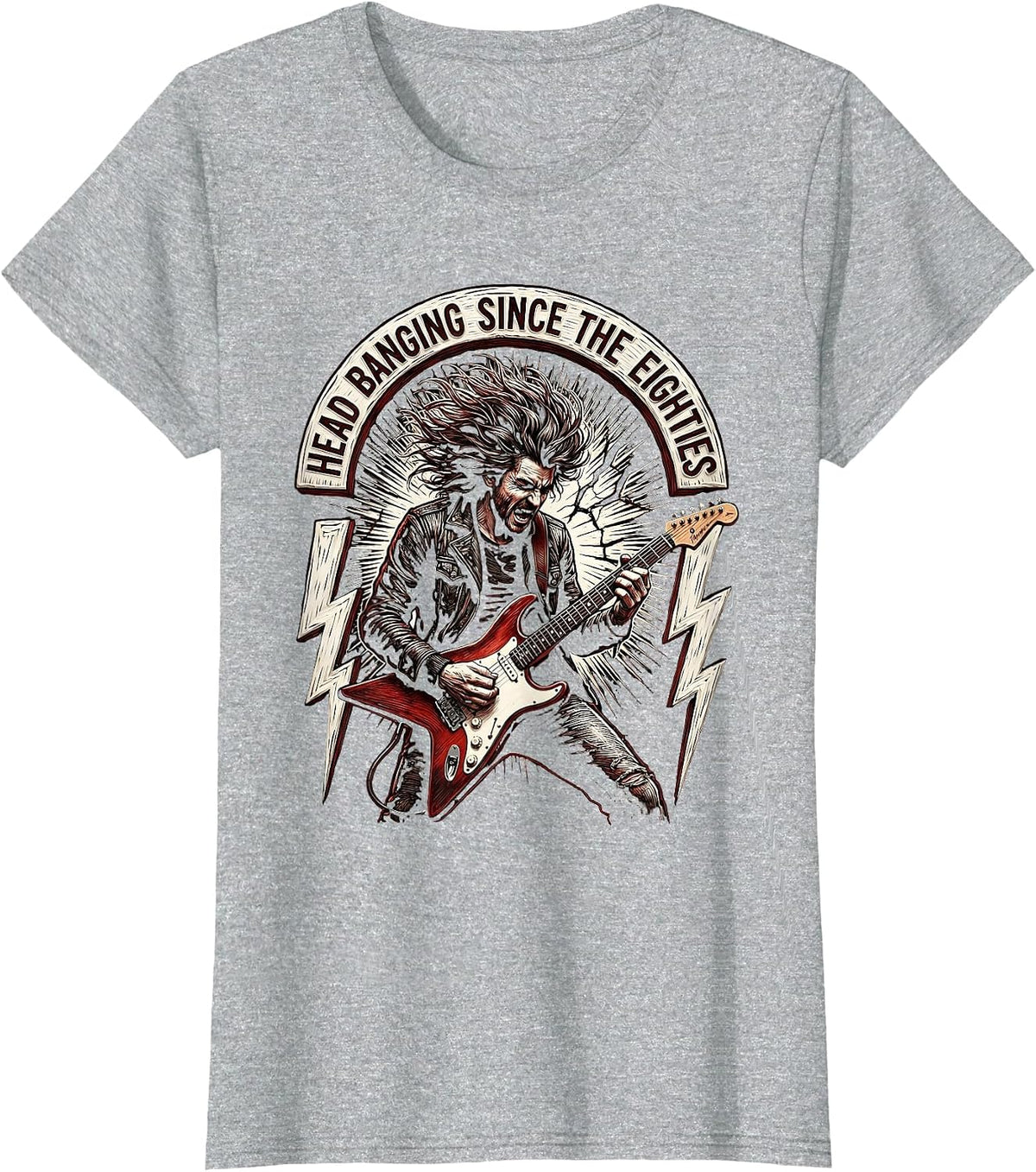 Head Banging Since the Eighties Rock Band Design T-Shirt - Heather Grey