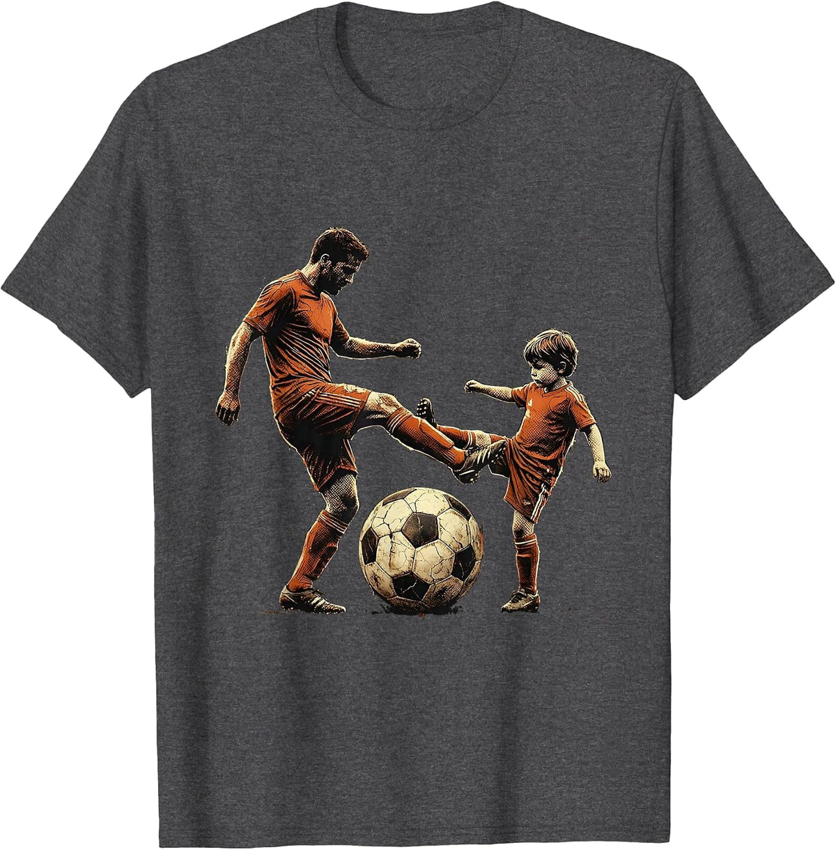 Soccer Dad Father and Child Kicking Ball Together T-Shirt - Dark Heather Grey