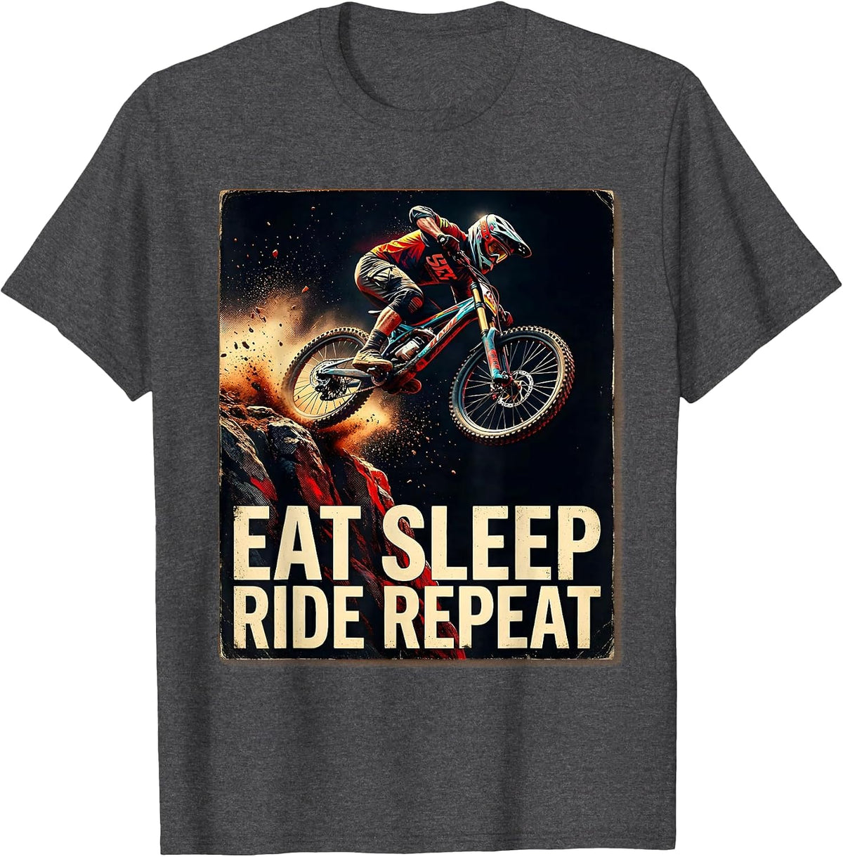 Eat Sleep Ride Repeat Mountain Bike Design T-Shirt - Dark Heather Grey