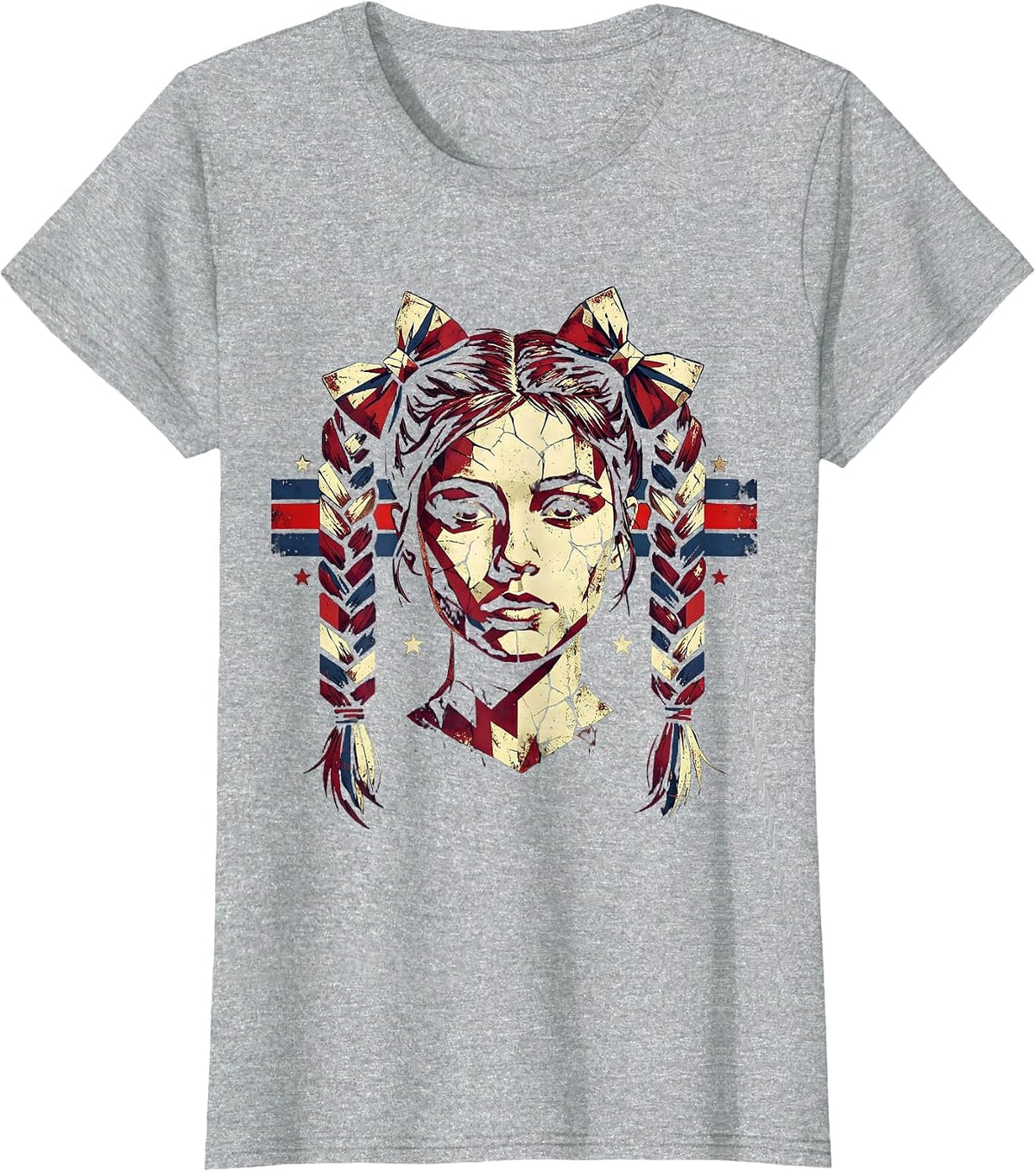 Patriotic Braids and Ribbon Bows Illustration T-Shirt - Heather Grey