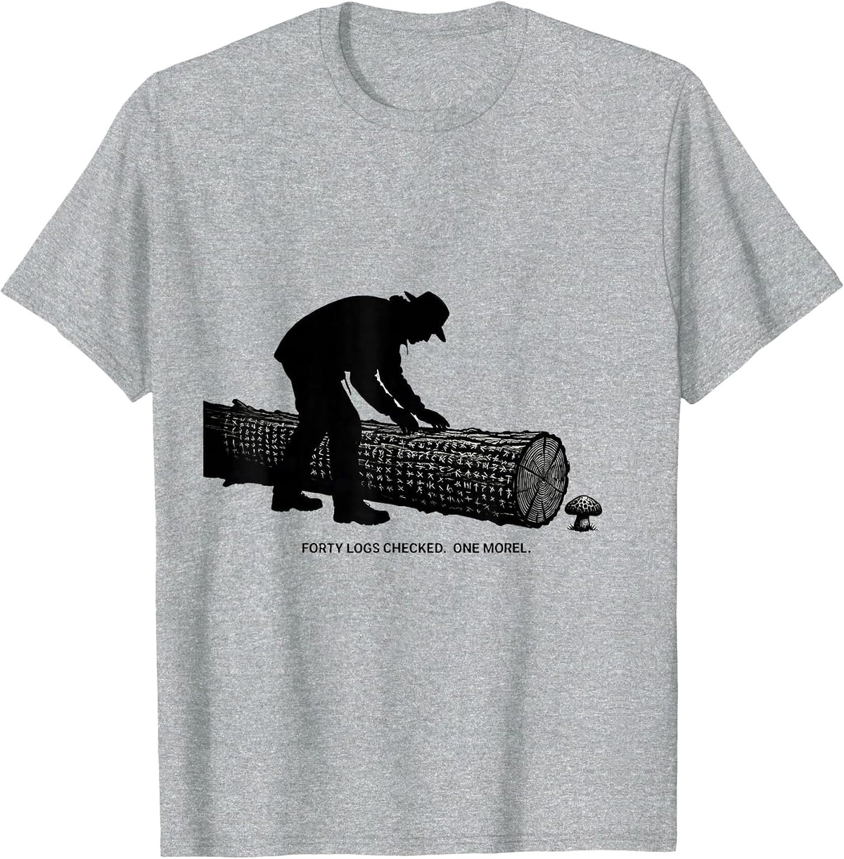 Men's Forty Logs Checked. One Morel. Funny Mushroom Forager Morel T-Shirt - Heather Grey