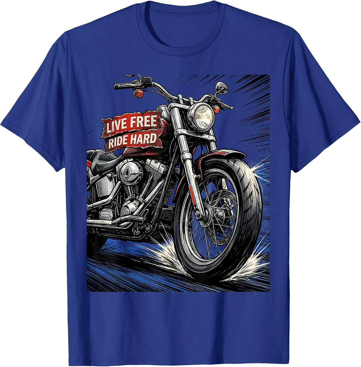 Live Free Ride Hard Biker Graphic Design T-Shirt - Royal Blue
