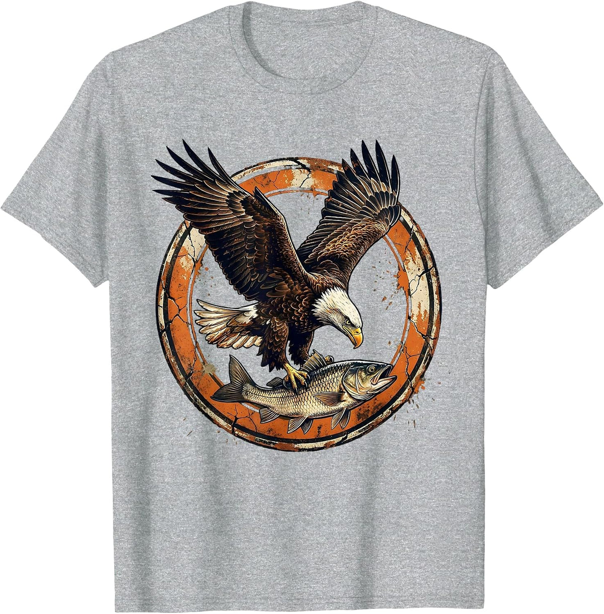 Men's Eagle Diving for Fish Graphic Fishing Design T-Shirt - Heather Grey